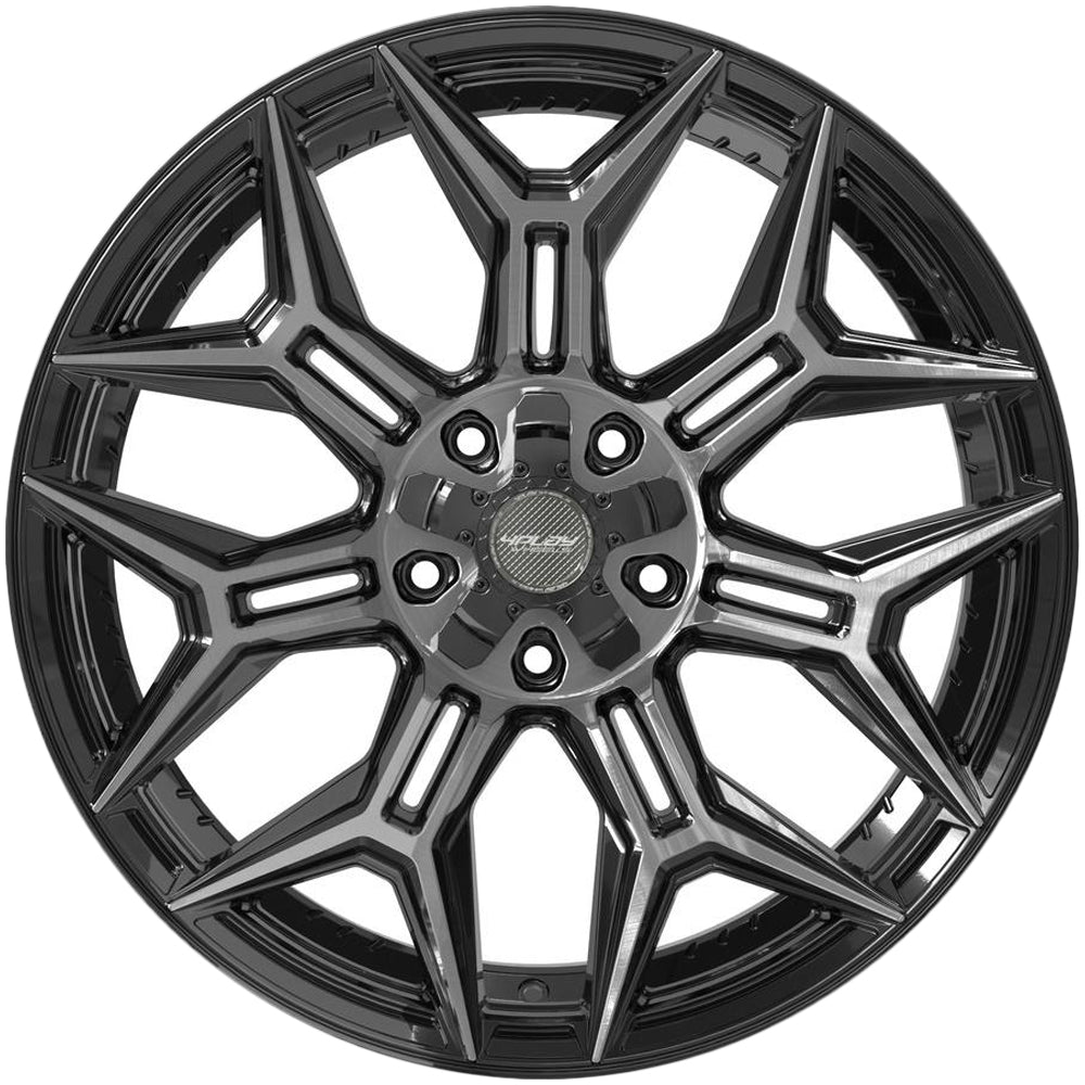 4Play 4P44 20x10 Gloss Black Brushed with Tinted Clear - Lug Pattern and Spoke Detail