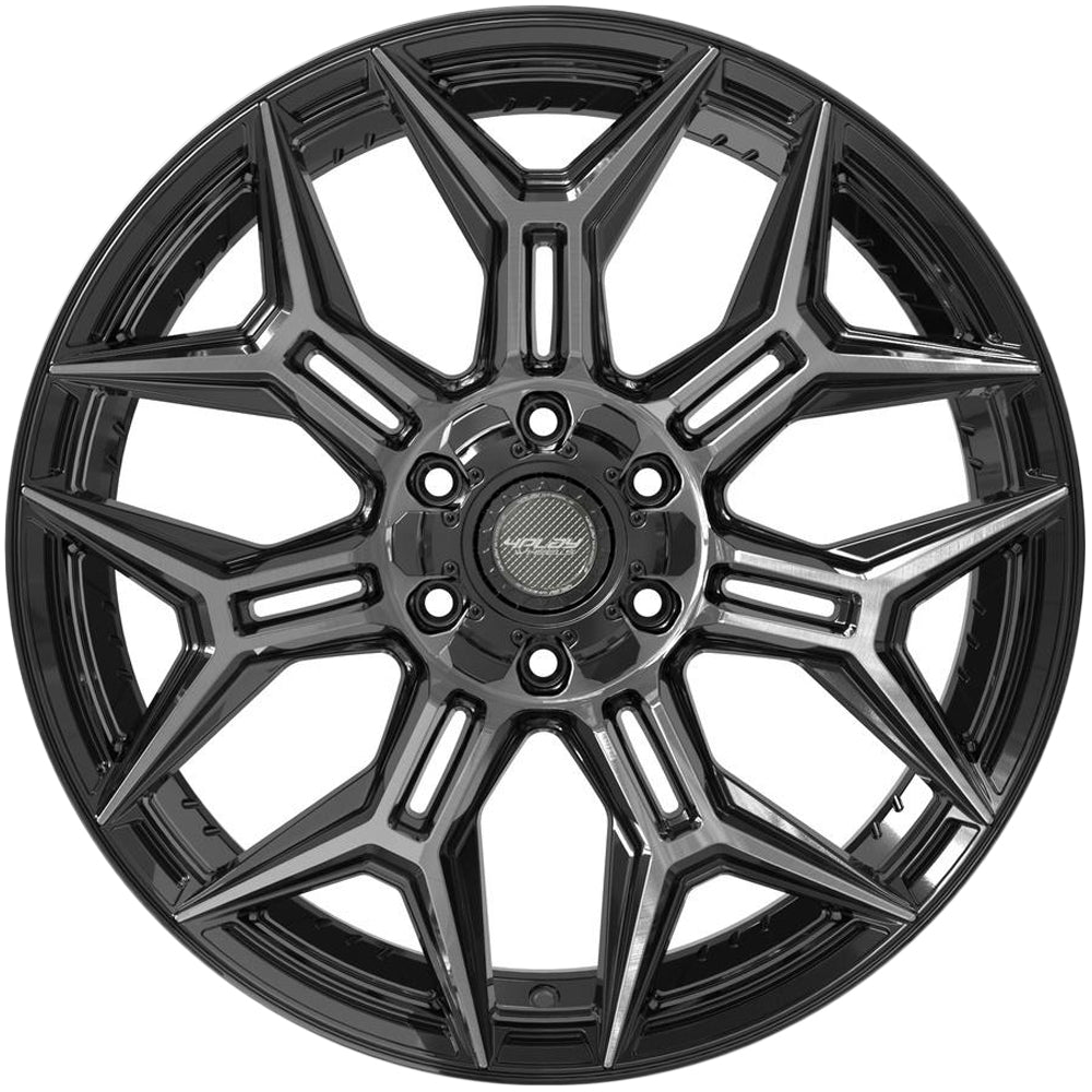 4Play 4P44 20x10 Gloss Black Brushed with Tinted Clear - Lug Pattern and Spoke Detail