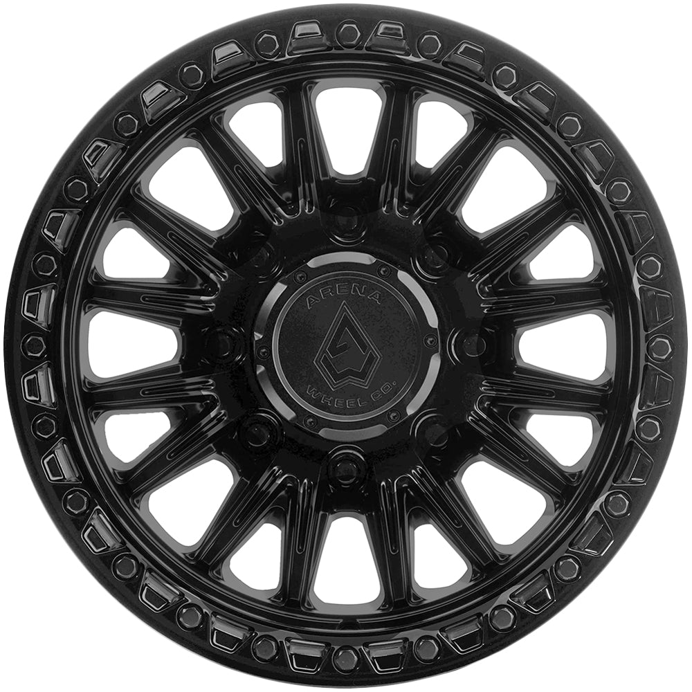 Arena A132 Blitz 17x9 Satin Black Center Gloss Black Lip - Lug Pattern and Spoke Detail