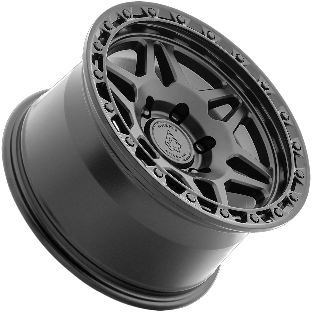 Arena A139 Octane 17x9 Satin Black/Gloss Black Lip - Angled Concave Profile View