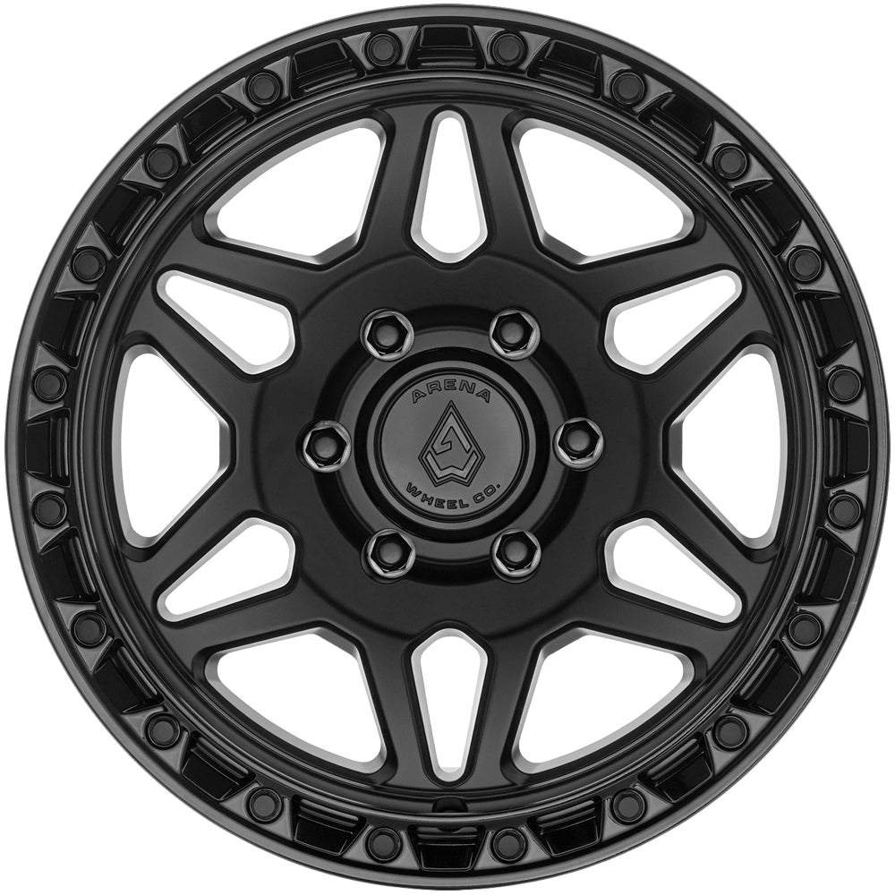 Arena A139 Octane 17x9 Satin Black/Gloss Black Lip - Lug Pattern and Spoke Detail