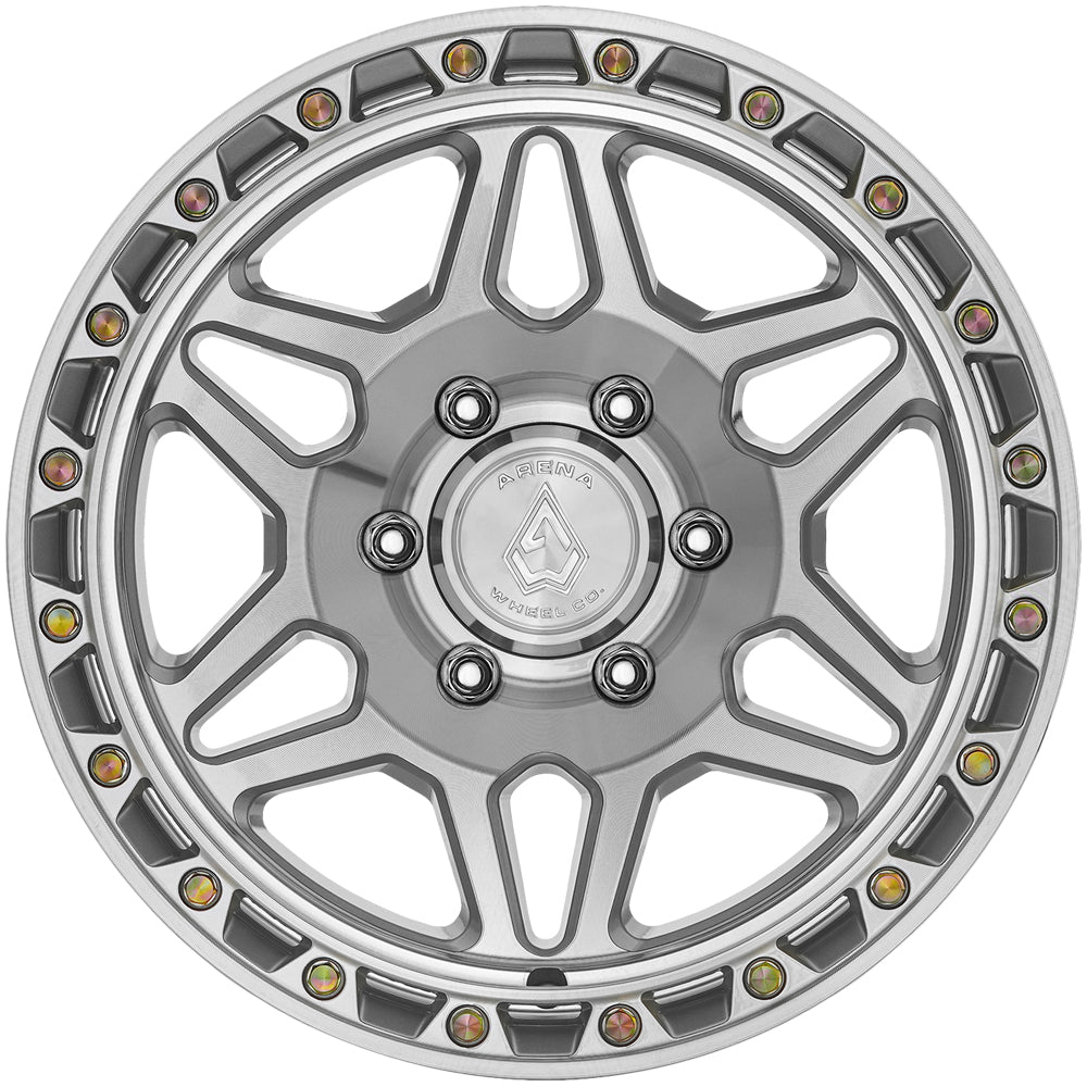 Arena A139 Octane 17x9 Gloss Silver/Machined - Lug Pattern and Spoke Detail