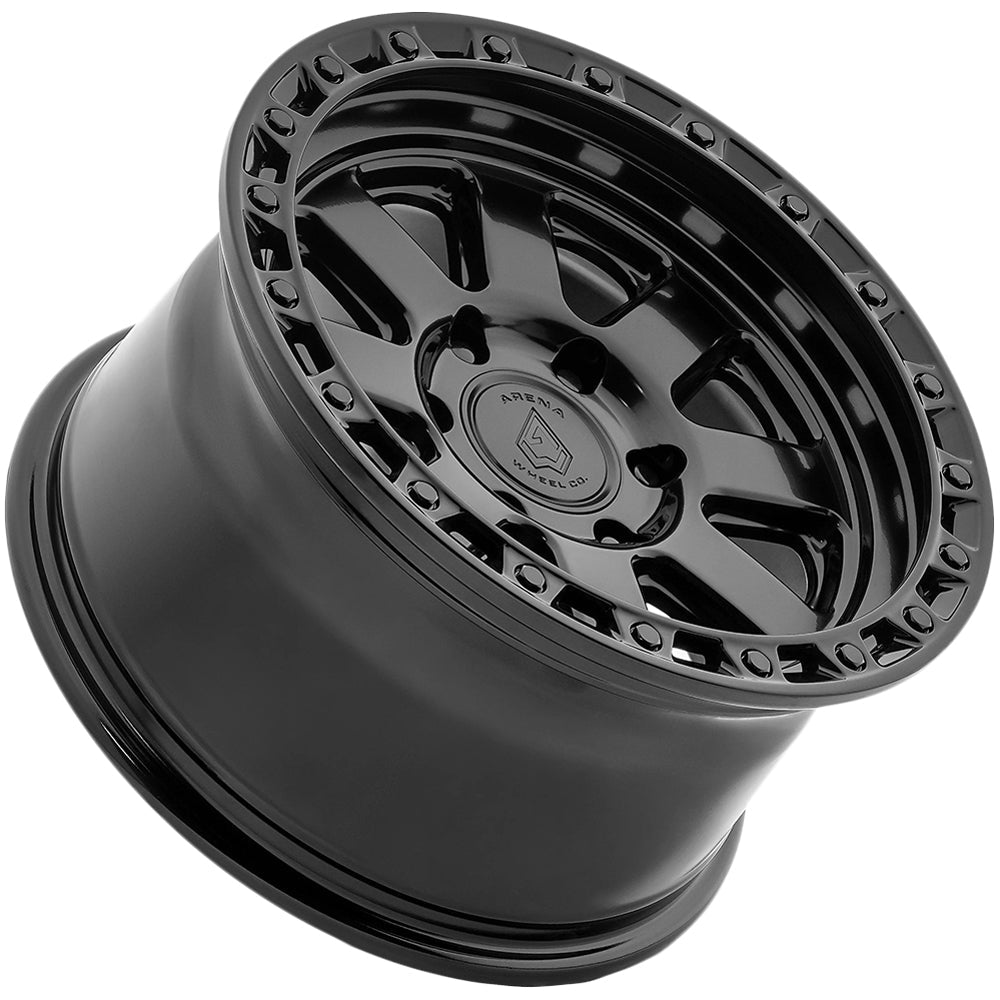 Arena A148 Bandit 17x9 Satin Black Center Gloss Black Lip - Angled Concave Profile View