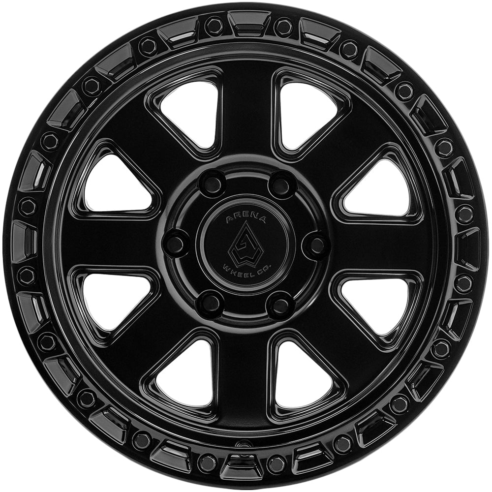 Arena A148 Bandit 17x9 Satin Black Center Gloss Black Lip - Lug Pattern and Spoke Detail
