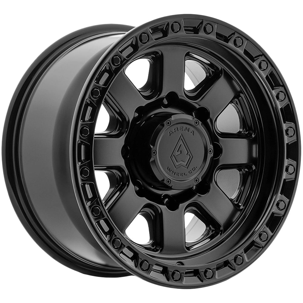 Arena A148 Bandit 17x9 Satin Black Center Gloss Black Lip - Face Wheel Rim View
