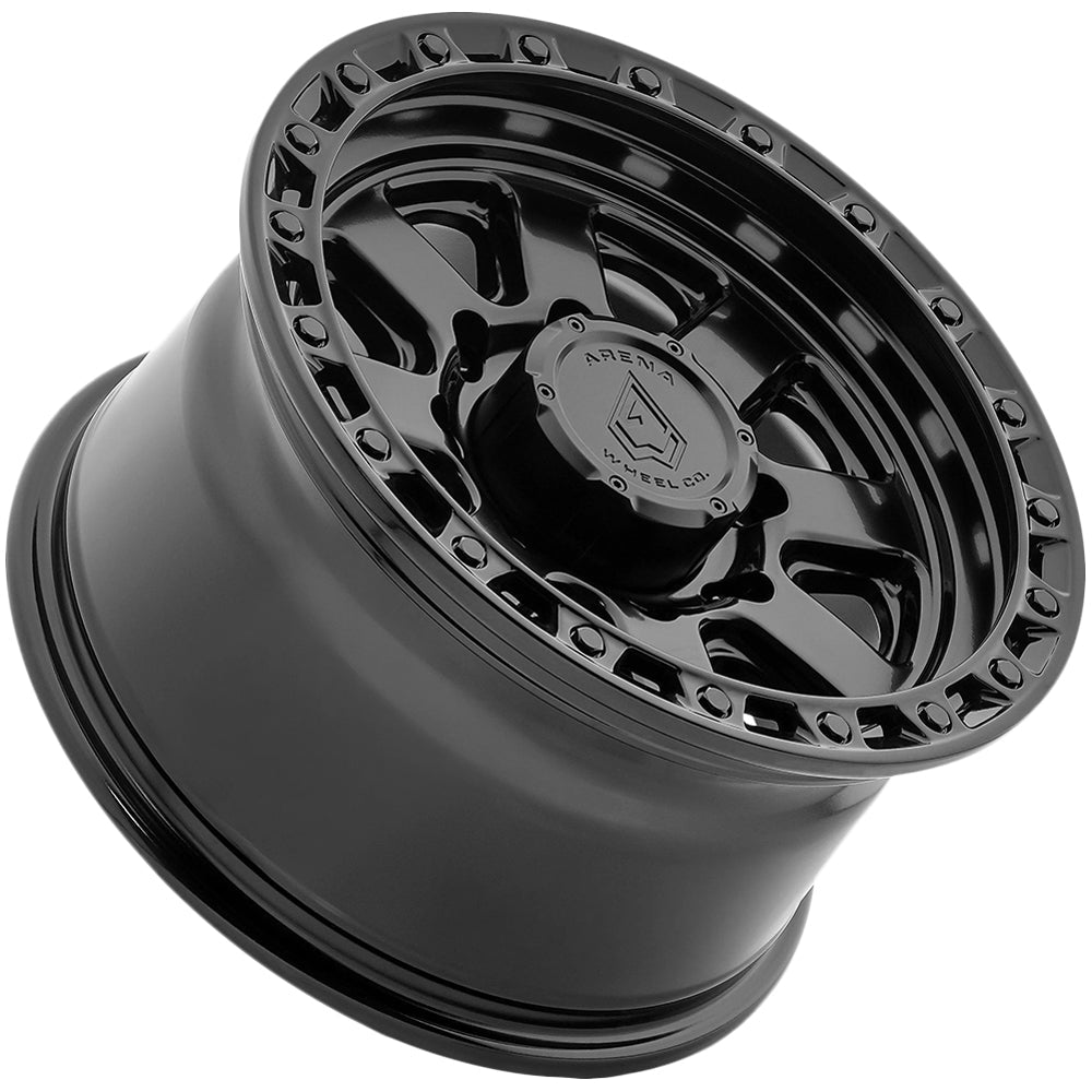 Arena A148 Bandit 17x9 Satin Black Center Gloss Black Lip - Angled Concave Profile View
