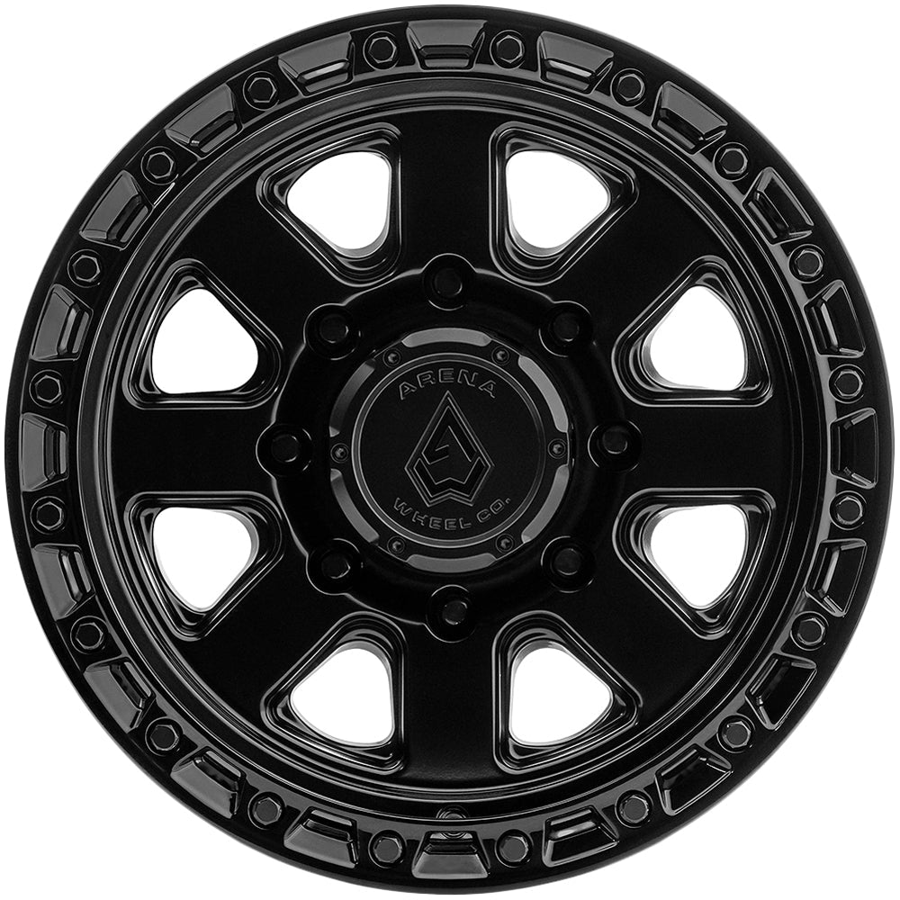 Arena A148 Bandit 17x9 Satin Black Center Gloss Black Lip - Lug Pattern and Spoke Detail