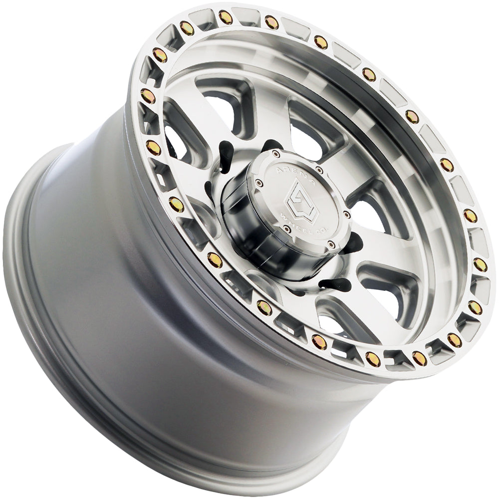 Arena A148 Bandit 17x9 Gloss Silver Machined - Angled Concave Profile View