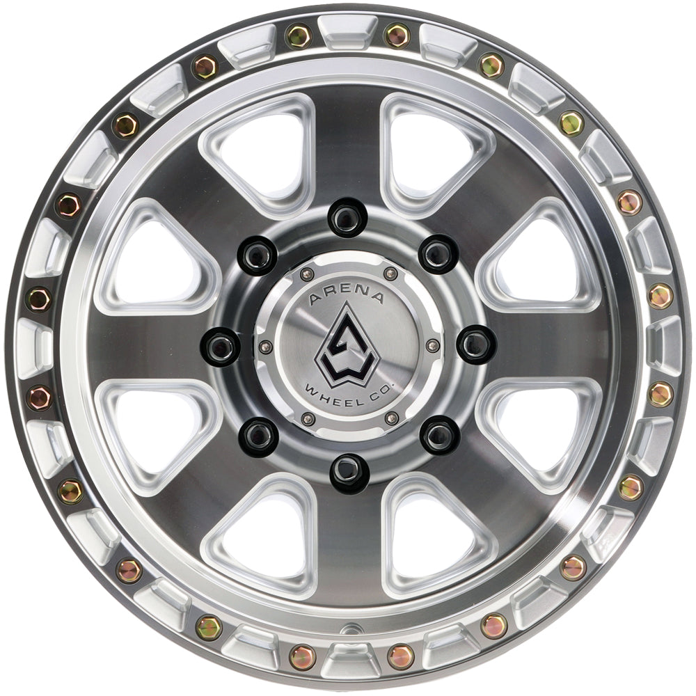 Arena A148 Bandit 17x9 Gloss Silver Machined - Lug Pattern and Spoke Detail