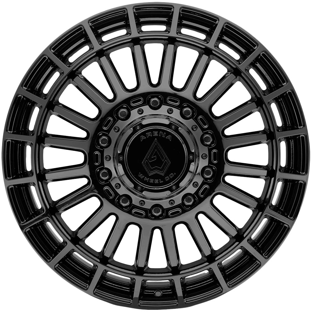 Arena A151 Blaze Dually 24x8.25 Gloss Black - Lug Pattern and Spoke Detail