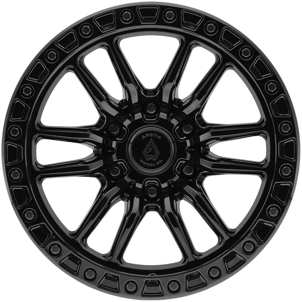 Arena A152 Dune 17x9 Gloss Black - Lug Pattern and Spoke Detail