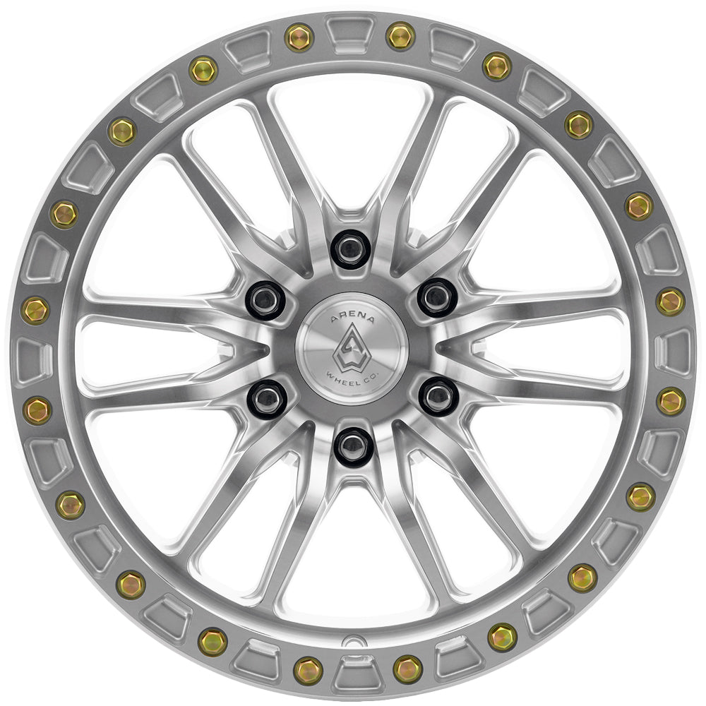 Arena A152 Dune 17x9 Gloss Silver Machined - Lug Pattern and Spoke Detail