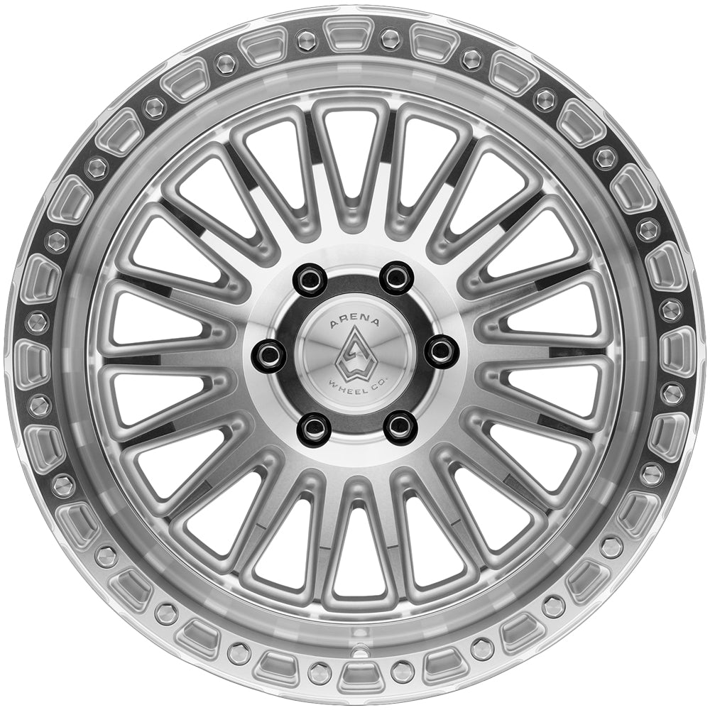 Arena A153 Apache 17x9 Gloss Silver Machined - Lug Pattern and Spoke Detail