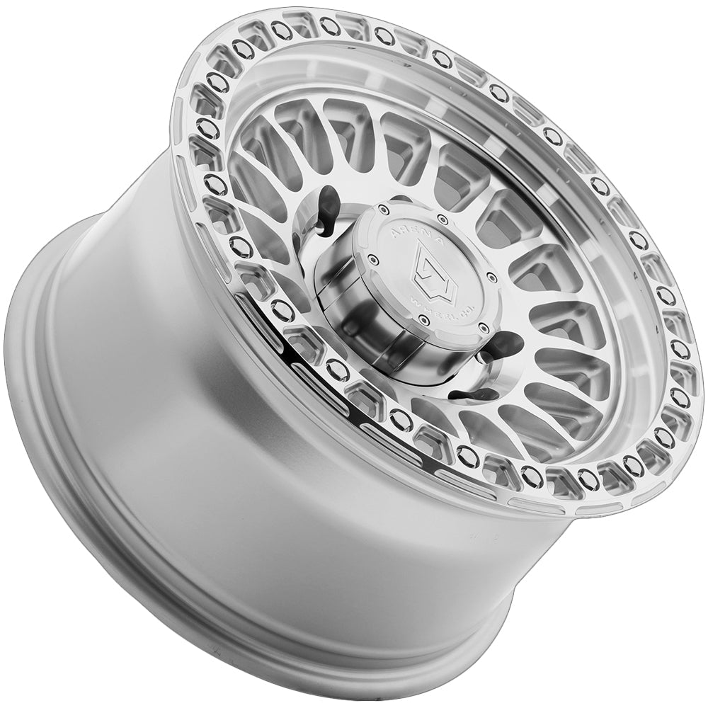 Arena A153 Apache 17x9 Gloss Silver Machined - Angled Concave Profile View