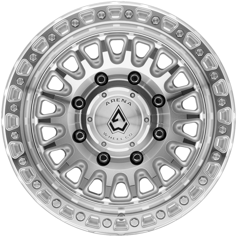Arena A153 Apache 17x9 Gloss Silver Machined - Lug Pattern and Spoke Detail