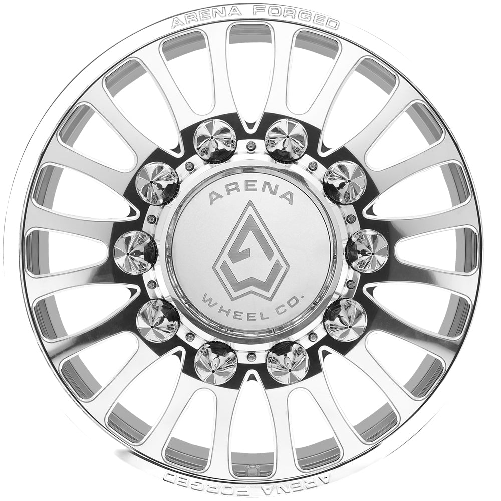 Arena Forged AF103 Shoreline Dually 22x8.25 Polished/Milled - Lug Pattern and Spoke Detail